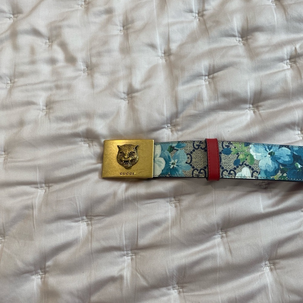 Gucci Blue and Green Belt with Gold Buckle